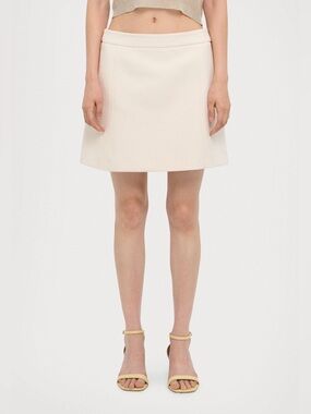 Marella Jinger Ivory Mini Skirt US 12 IT 48 Cotton Blend Lined Pocket